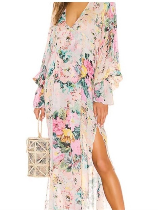 HEMANT & NANDITA Dresses & Skirts - HEMANT & NANDITA Pastel Floral Sheer Maxi Dress in Pink, Blue, Yellow XS NWT